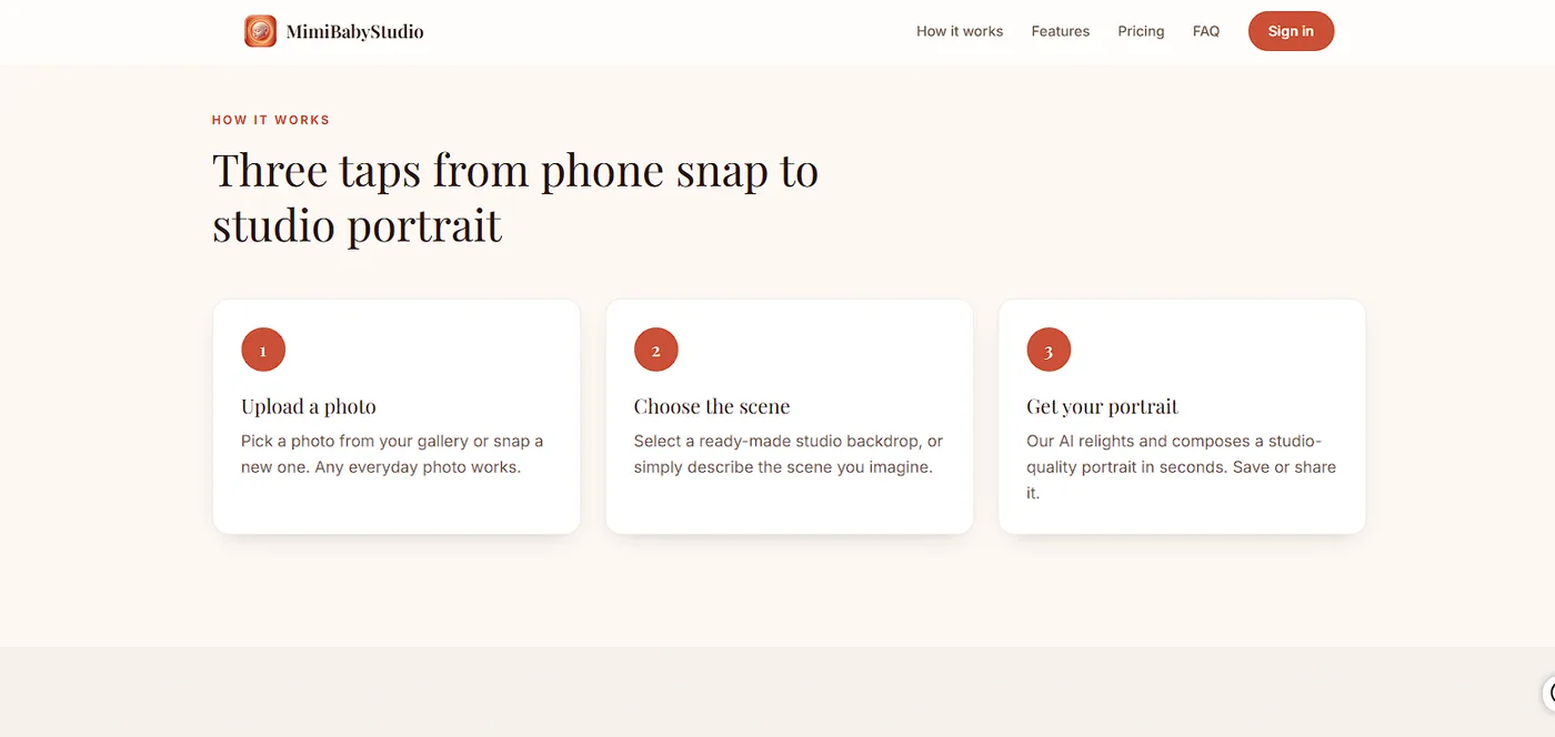 Mimibaby Studio website — features