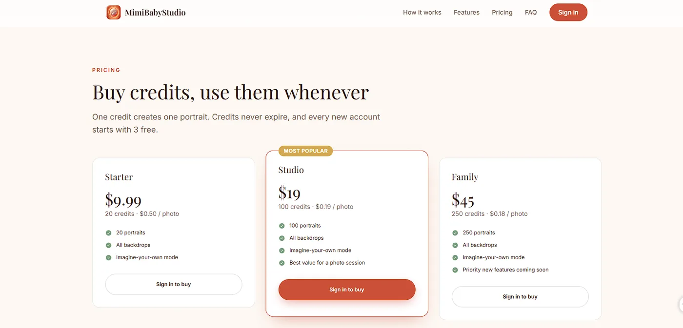 Mimibaby Studio website — gallery